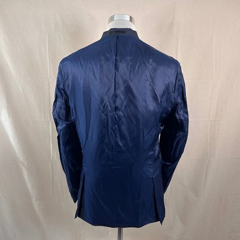 Hart Schaffner Marx 44R Sport Coat Wool Blend Blue Plaid Two Button Double Vent